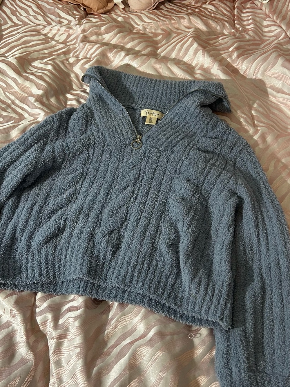 Jessica Simpson Blue Cable-Knit Quarter-Zip Turtleneck Sweater